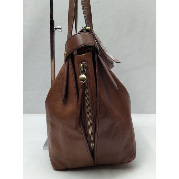 HOBO Brown Leather Double Handles Zipper Closure Shoulder Bag - Picture 4 of 16